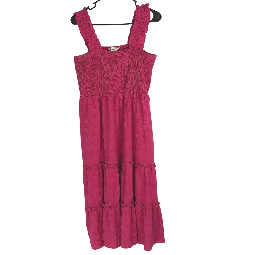 Davi & Dani Womens Boho Beach Wedding Smocked Tiered Midi Dress Ruffle Pink L